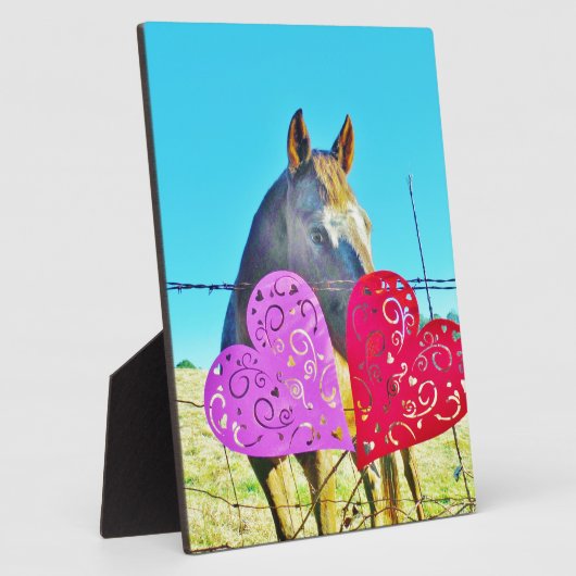 Weißes und braunes Pferd Valentine Hearts Fotoplatte (Seite)