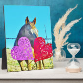 Weißes und braunes Pferd Valentine Hearts Fotoplatte (Seite)