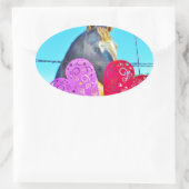 Weißes und braunes Pferd Valentine Hearts Ovaler Aufkleber (Tasche)