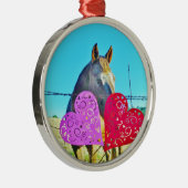 Weißes und braunes Pferd Valentine Hearts Silbernes Ornament (Rechts)