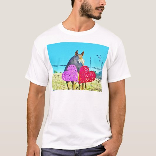 Weißes und braunes Pferd Valentine Hearts T-Shirt (Vorderseite)