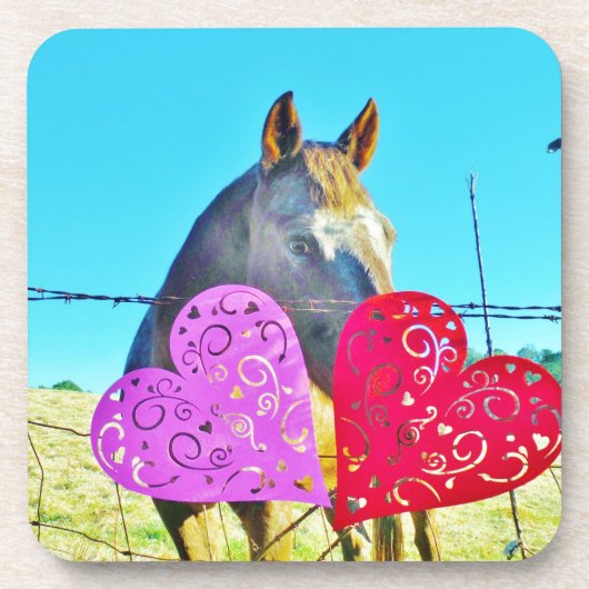 Weißes und braunes Pferd Valentine Hearts Untersetzer (Vorderseite)