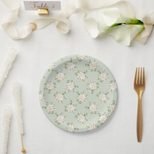 Weißes und gedecktes grünes Peony EleganPaper Tell Pappteller
