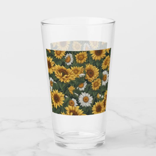 Weißes und gelbes Sonnenblumen Glas (Vorderseite)