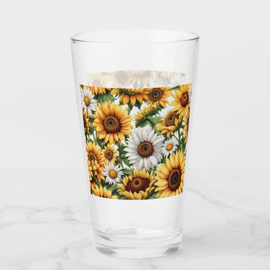 Weißes und gelbes Sonnenblumen Glas (Vorderseite)