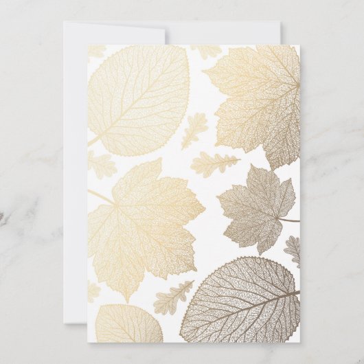 Weißes und goldenes Blätter Herbst Probe Abendesse Einladung (Rückseite)