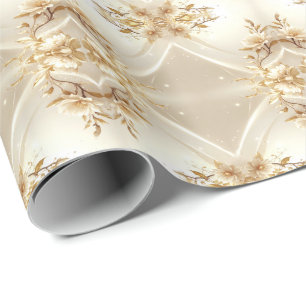 Weißes und goldenes Blumenverpackungspapier Geschenkpapier