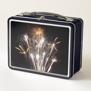 Weißes und goldenes Feuerwerk II Patriotische Feie Metall Brotdose