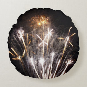 Weißes und goldenes Feuerwerk II Patriotische Feie Rundes Kissen