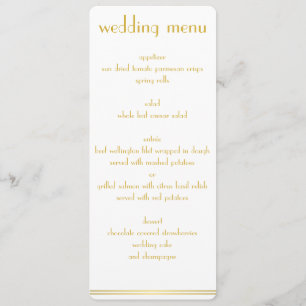 Weißes und goldenes Great Gatsby Hochzeitsmenü Menükarte