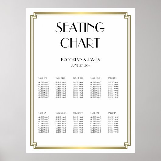 Weißes und goldenes Hochzeitsdiagramm Poster 18x24 (Vorne)