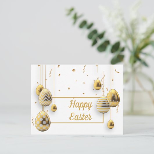 Weißes und goldenes Ostereier Postkarte (Stehend Vorderseite)