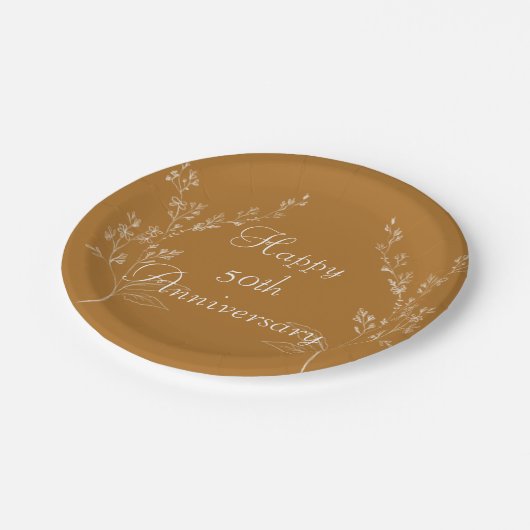 Weißes und goldfarbenes Papierplatte Pappteller (Schrägansicht)