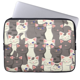 Weißes und graues Katzenmuster Laptopschutzhülle