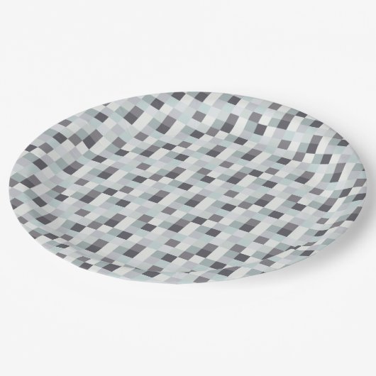 Weißes und graues Pixelated Muster Pappteller (Schrägansicht)