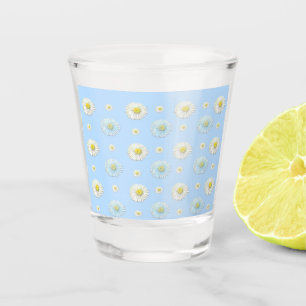 Weißes und hellblaues Gänseblümchen-Muster Schnapsglas