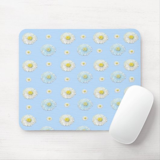 Weißes und hellblaues Muster mit Gänseblümchen Mousepad (Mit Mouse)
