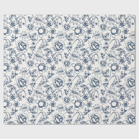 Weißes und klassisches blaues Blumenwackelpapier Geschenkpapier (Flach)