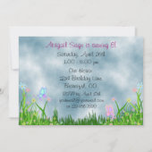 Weißes und Lila Einhorn mit Schmetterlingen Geburt Einladung (Rückseite)