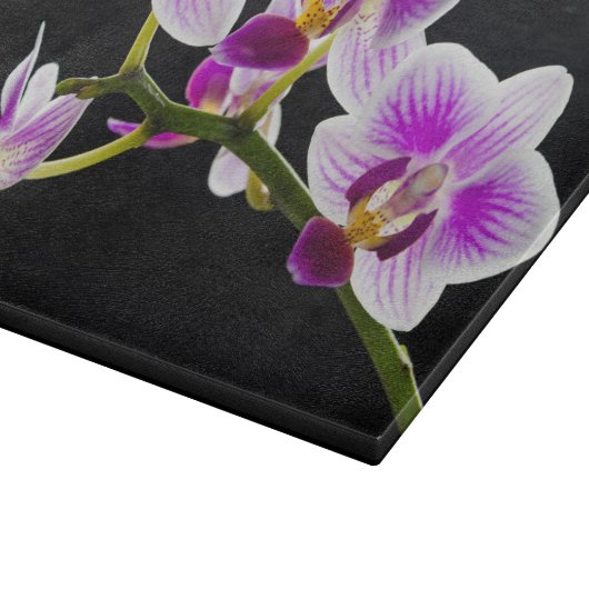 Weißes und lila Orchideenspanbrett Schneidebrett (Ecke)