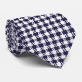 Weißes und marineblaues Houndstooth-Muster Krawatte (Gerollt)