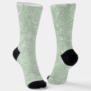 Weißes und mintgrünes florales Paisleymuster Socken