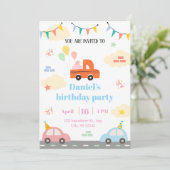 Weißes und orangefarbenes Illustrationsspielzeug Einladung (Stehend Vorderseite)