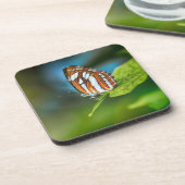 Weißes und orangefarbenes Schmetterling Getränkeuntersetzer (Linke Seite)