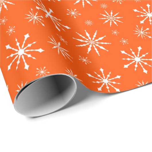 Weißes und orangefarbenes Schneeflockenpapier Geschenkpapier (Rolleneckpunkt)