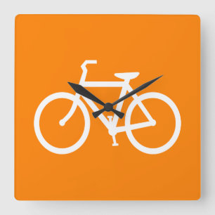 Weißes und oranges Fahrrad Quadratische Wanduhr