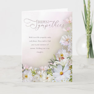 Weißes und pastellfarbenes Blumendesign Beileidska Karte