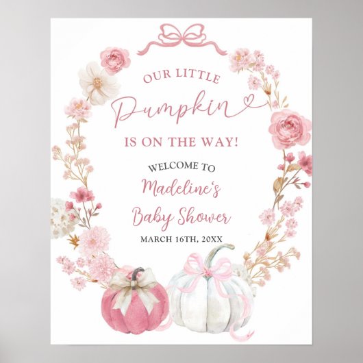 Weißes und rosa Kürbis Begrüßungszeichen Poster (Vorne)