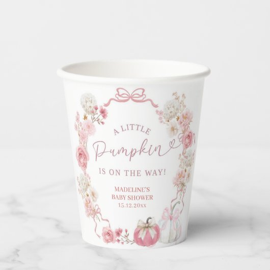 Weißes und rosa Kürbispapier Pappbecher (Vorderseite)