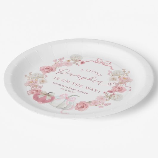 Weißes und rosa Kürbispapier Pappteller (Schrägansicht)