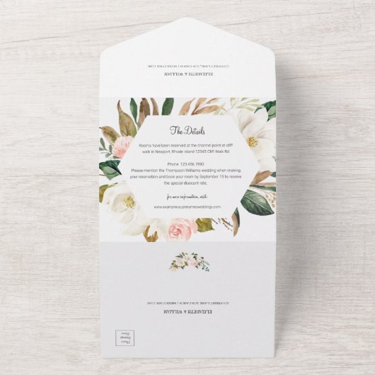 Weißes und rosa Magnolia Blumengebäck Foto All In One Einladung (Außenbereich)