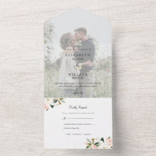 Weißes und rosa Magnolia Blumengebäck Foto All In One Einladung