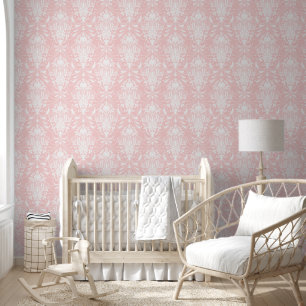Weißes und rosa vintage ornamentales Damastmuster Tapete