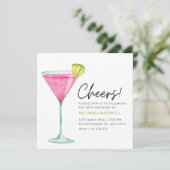 Weißes und rosafarbenes elegantes Cocktail Party G Einladung (Stehend Vorderseite)