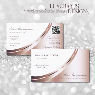 Weißes und Rose-Gold-Dekor mit QR-Code luxuriös Visitenkarte