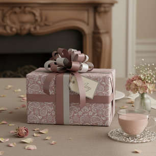 Weißes und roségoldenes Paisley Geschenkpapier
