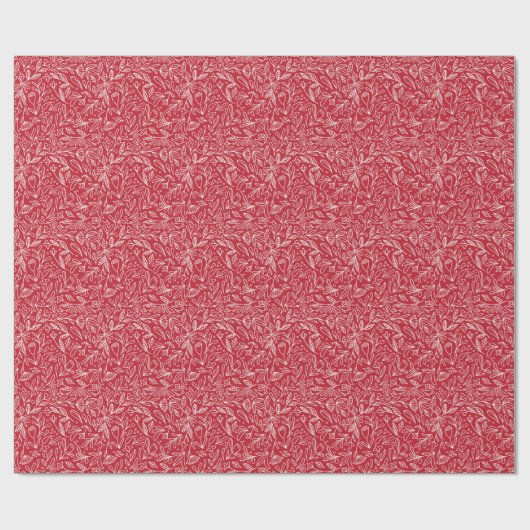 Weißes und rotes Blattwerk/Blumendesign Geschenkpapier (Flach)