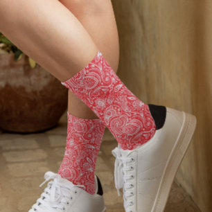 Weißes und rotes florales Paisley-Muster Socken