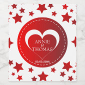 Weißes und rotes Herz und Sterne Weinetikett (Einzelnes Label)