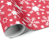 Weißes und rotes Schneeflockenpapier Geschenkpapier (Rolleneckpunkt)