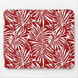 Weißes und rotes tropisches Blatt-Wiederholungsmus Mousepad