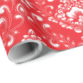 Weißes und rotes vintage-blumen-damaskusmuster geschenkpapier (Rolleneckpunkt)