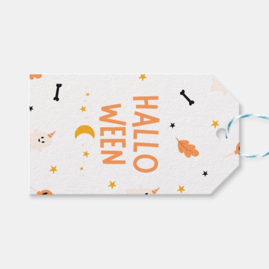 Weißes und Schwarzes einfaches Halloween Geschenkanhänger (Vorderseite (Horizontal))