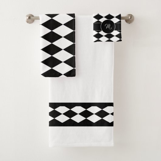 Weißes und schwarzes fettes Diamantmuster Badhandtuch Set (Insitu)