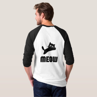 Weißes und schwarzes Langarm-T-Shirt mit Katzendes T-Shirt