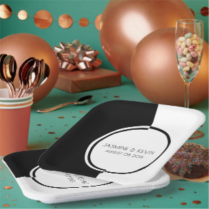 Weißes und schwarzes modernes geometrisches Design Pappteller